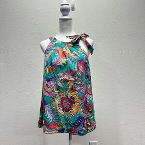 Talbots Multicolor Floral Shimmer Halter Cotton Top Size 16 Petite